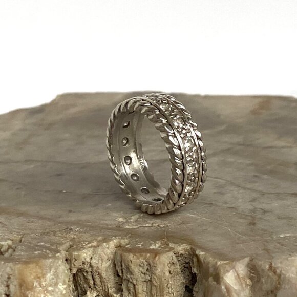 Sterling Silver 925 Chunky Inset Round Cubic Zirconia CZ Wide Band Ring Sz 5.75 - Picture 5 of 16